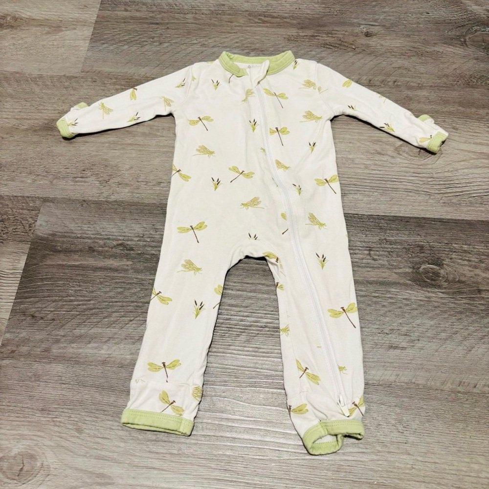 Kyte Baby White Light Green Dragonfly Bamboo Sleeper Romper pajama